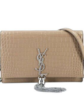 Saint Laurent Kate Chain Wallet Bifold Croco